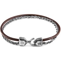 ANCHOR & CREW Men's Staysail Mast Silver & Round Leather Bracelet in Brown | Size: 19 cm