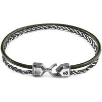 ANCHOR & CREW Men's Staysail Mast Silver & Round Leather Bracelet in Green | Size: 23 cm