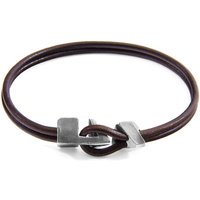 ANCHOR & CREW Men's Brixham Silver & Round Leather Bracelet in Brown | Size: 23 cm