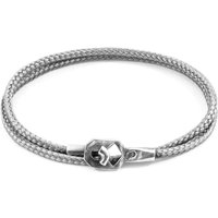 ANCHOR & CREW Men's Tenby Silver & Rope Bracelet in Grey | Size: 19 cm