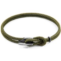 ANCHOR & CREW Men's Padstow Silver & Rope Bracelet in Green | Size: 23 cm