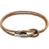 ANCHOR & CREW Men's Padstow Silver & Braided Leather Bracelet in Light Brown | Size: 23 cm
