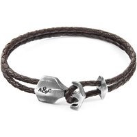 ANCHOR & CREW Men's Delta Anchor Silver & Braided Leather Bracelet in Brown | Size: 23 cm