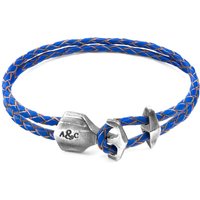 ANCHOR & CREW Men's Delta Anchor Silver & Braided Leather Bracelet in Blue | Size: 23 cm