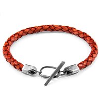 ANCHOR & CREW Men's Jura Silver & Braided Leather Bracelet in Red | Size: 23 cm