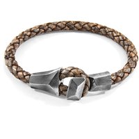 ANCHOR & CREW Men's Alderney Silver & Braided Leather Bracelet in Grey | Size: 21 cm