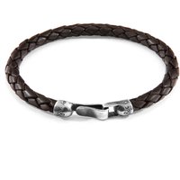 ANCHOR & CREW Men's Skye Silver & Braided Leather Bracelet in Brown | Size: 21 cm