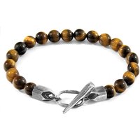 ANCHOR & CREW Men's Tinago Silver & Stone Beaded Bracelet in Brown | Size: 19 cm