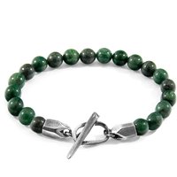 ANCHOR & CREW Men's Tinago Silver & Stone Beaded Bracelet in Green | Size: 21 cm