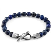 ANCHOR & CREW Men's Tinago Silver & Stone Beaded Bracelet in Blue | Size: 23 cm