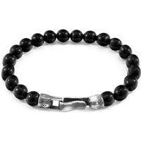 ANCHOR & CREW Men's Nachi Silver & Stone Beaded Bracelet in Black | Size: 23 cm