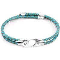 ANCHOR & CREW Women's Conway Silver & Braided Leather Bracelet in Turquoise | Size: 23 cm
