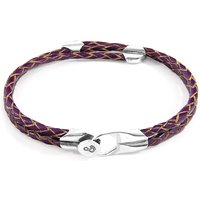 ANCHOR & CREW Women's Conway Silver & Braided Leather Bracelet in Purple | Size: 21 cm