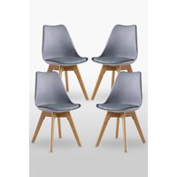 Life Interiors Set of 4 Scandinavian Dining Chairs Leather Cushions Solid Wood Legs in Grey
