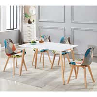 Life Interiors Patchwork Halo Dining Set Includes a White Dining Table & Set of 4 Fabric Chairs