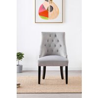 Life Interiors Single 'Windsor' Knocker Back Velvet Dining Chair Solid Wood Legs in Light Grey