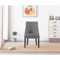 Life Interiors Single 'Windsor' Knocker Back Velvet Dining Chair Solid Wood Legs in Dark Grey