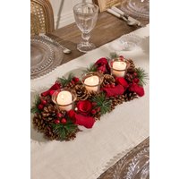 Dibor Winter Red Rose Trio Tealight Xmas Centrepiece Christmas Décor Candle Holders 37cm