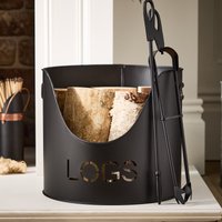 Dibor Country Fireside Log Storage & Kindling Bucket with Poker & Tongs in Black