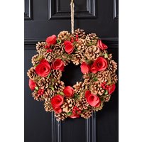 Dibor Red Berries & Roses Festive Xmas Front Door Wreath Christmas Wreath 35cm