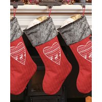 Dibor Set of 4 Red Nordic Heart Xmas Tree Christmas Gift Bag Stocking | Size: 4 Pack