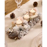 Dibor Wild Wonderland Trio Xmas Table Decoration Centrepiece Christmas Décor Candle Holders 37cm in White