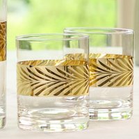 Dibor Set of 2 Gold Leaf Drinking Glass Whisky Glass Tumblers Wine Goblets 400ml | Size: 2 Pack