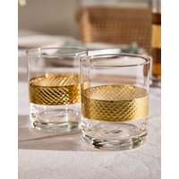 Dibor Set of 2 Whisky Tumblers Wine Goblets Geometric Spring Summer Embossed Gold Diamond Band Whiskey Glasses 320ml | Size: 2 Pack