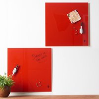 CARME HOME Wall Mount Glass Memo Board 2-Piece Set in Red | Size: W50 cm x H50 cm