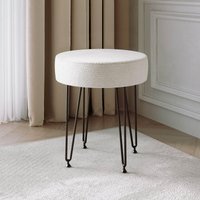 CARME HOME Alaya Ivory Bouclé Fabric Stool with Black metal Hair Pin Legs in White