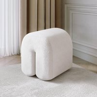 CARME HOME Laurie Ivory Bouclé Fabric Stool Footstool Upholstered in White