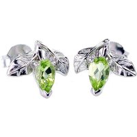 Ojewellery Women's Peridot Leaf Detail Stud Earrings in Silver