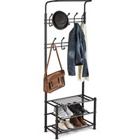 House of Home Metal Coat Stand Clothes Plus Shoes Rack Umbrella Steel Stand Hanger Hooks Black