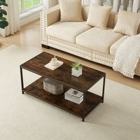 House of Home Coffee Table Rustic Wooden Brown Grain Finish Living Room Storage Shelf 2 Tier