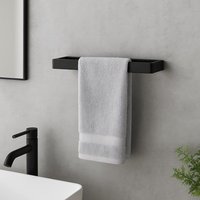 House of Home Wall Mounted Black Towel Holder 30cm Rectangle Rail
