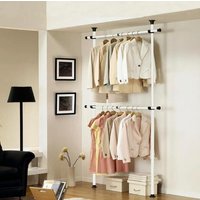 House of Home Telescopic Clothes Rack Wardrobe Organiser Hanging Rail Adjustable Storage in White