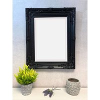 Downton Interiors Antique Style Black Wood Frame Wall Mirror with Bevelled Glass 53cm x 43cm | Size: Small