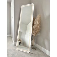 Downton Interiors Stunning White Rectangular Metal Frame LED Wall or Floor Standing Dressing Mirror 145cm x 45cm - Soho Collection | Size: XL