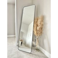 Downton Interiors Stunning Silver Rectangular Metal Frame Wall or Floor Standing Dressing Mirror 145cm x 45cm - Soho Collection | Size: XL
