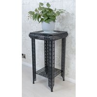 Downton Interiors Black Embossed Metal Mirrored Glass Side Table with Shelf - Agadir range | Size: Medium