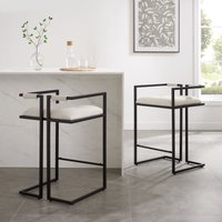 Modish Furnishing Cassie Set Of 2 Modern Ivory Fabric & Black Frame Bar Stool