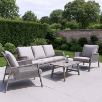 Modish Furnishing Sicily Light Grey Aluminium 5 Seater Sofa Set With Light Grey Cushions in Beige