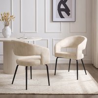 Modish Furnishing Jasmine Set Of 2 Cream Velvet Dining Chair With Black Legs