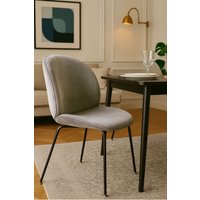 Fusion Living Luxurious Velvet Dining Chair with Black Metal Legs in Light Grey