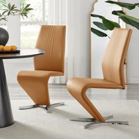 FurnitureboxUK Set of 2 Willow Contemporary Z Shaped Faux Leather Dining Chairs With Silver Chrome Metal Legs in Mustard