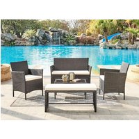 Home Detail Maya Rattan Garden 5pc Furniture Set with Bench & Coffee Table in Black