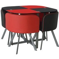 KOSY KOALA Dining Table & 4 Faux Leather Chairs Space Saver Black & Red Kitchen Set