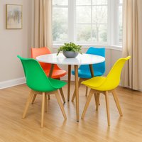 KOSY KOALA Wood Round Kitchen Dining Table Set & 4 Colourful Tulip Chairs