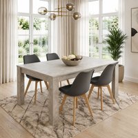 KOSY KOALA Stone Grey Effect Wood Dining Table Set with 4 Grey Plastic Chairs Modern Dining Room Furniture in Brown
