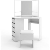 KOSY KOALA Corner Dressing Table with Mirror & Stool Makeup Vanity LED Mirror Lights Hollywood Table in White